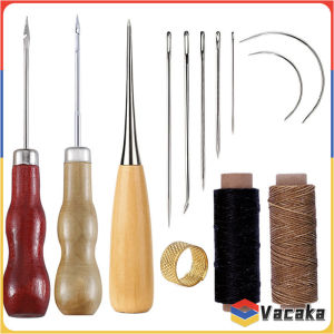 13pcs DIY Leather Sewing Kit Sewing needle/Wooden Handle Awl/Wax Thread/Sewing Awl