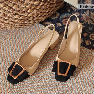 2 inches Korean Fashion Retro Apricot Close Classy Office Shoes For women With Block Heels