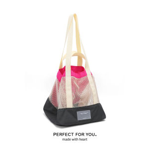 OD] New Niche ins Portable Color Matching Canvas Bag Folding Storage Large Capacity Shoulder Tote Bag Singapore Bag