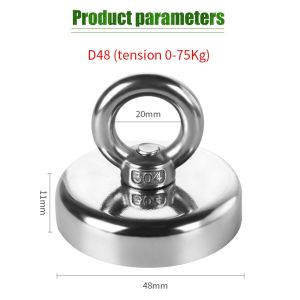 【Local delivery】 D48 Strong Powerful Round Neodymium Fishing Magnet Hook Salvage Magnet Sea Fishing Equipments Holder Pulling Mounting Pot with ring Salvage-Magnet