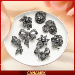 Miễn phí vận chuyển✨ Súng Đen Rhinestone Bow Trâm Cài Cho Phụ Nữ Ngọc Trai Nhà Máy Pin Hoa Ve Áo Pins Văn Phòng Bên Bạn Quà Tặng Đồ Trang Sức Phụ Kiện
