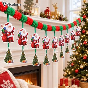 Christmas Paper Banner Garland Santa Tree Hanging Decor Home Party New Year Holiday Wall Decor