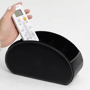 Desktop Organizer Remote Control Holder Faux Leather Pen Stand Eyeglasses Storage Tray Home Office