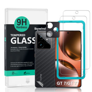 Ibywind For Realme GT 7/ GT 7T 5G Screen Protector(Pack of 2) with Metal Lens Protector 1pcs Carbon Fiber Back Film Easy Install Kit