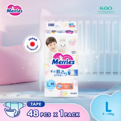 Merries Super Premium Tape Baby Diapers L48 (1 Pack) (9 – 14kg) – Soft breathable and absorbent diapers for baby