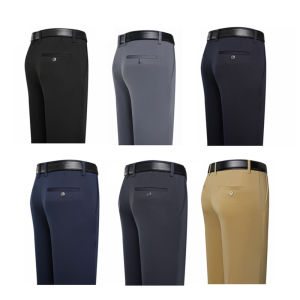 Mens Straight Formal Pants Stretchable Flexible Loose Pant Casual Long Seluar Slack Lelaki Office Business CEO Father Trousers