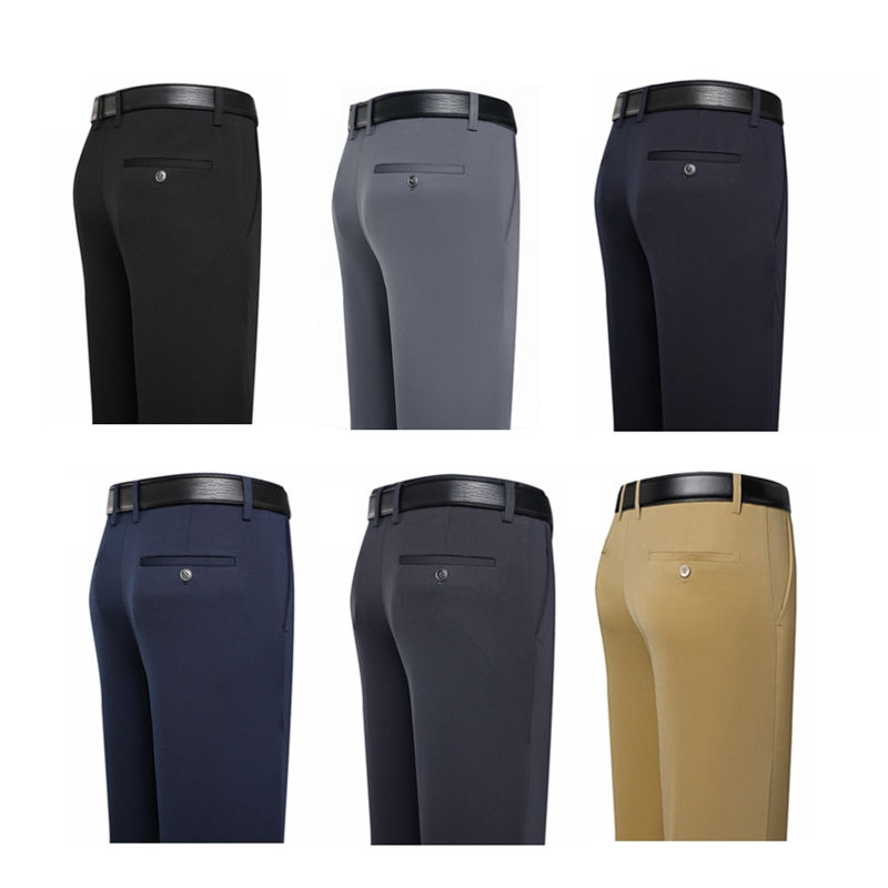 Mens Straight Formal Pants Stretchable Flexible Loose Pant Casual Long Seluar Slack Lelaki Office Business CEO Father Trousers