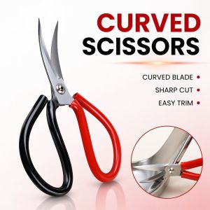 Stainless Steel Curved Scissors Multi-purpose Leather Fabric Rubber Cutting Shears DIY Craft Tool