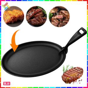 10.6 X 6.89in Iron Griddle Oval Shape Sizzler Pan Steak Plate Fajita Skillet Fajita Server Plate for Stove Cooking Grilling Meats Seafood