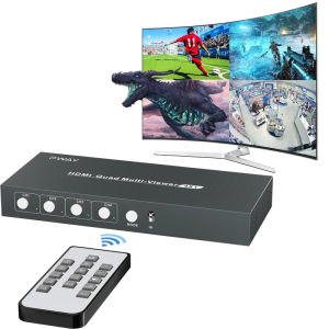 HDMI Multiviewer Switch 4 Port 4K Viewing Quad Multi-Viewer Switcher 4 In 1 Out With Audio Extractor For Security Camera Gaming