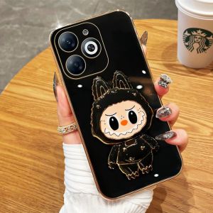 Soft Case For Itel P55 Nfc P65 S23 S23+ A70 A50 RS4 Soft Case Labubu Mirror Stand Bracket Premium