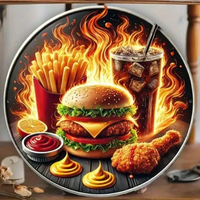 Vintage Burger Design Neon Effect Sign 2D Flat Metal Decorative Sign Decorative Neon Sign for Home Bar Restaurant Coffee Shop
