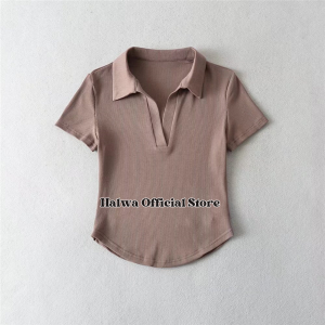 Halwa - Kaos Crop Top V Neck Oval Kekinian (S M L XL)