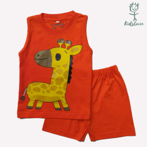 Setelan Kaos Kutung / Singlet Anak Bahan Katun untuk Anak Usia 1-6 Tahun hewan Jerapah Orange