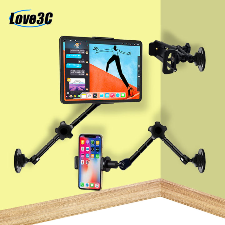 Long Arm Wall Mount Tablet Stand Multi Angle Adjustable Three Shaft