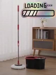 Spin Mop Stainless Steel Handle & Basket with Plastic Bucket (Includes Free Mop Head)