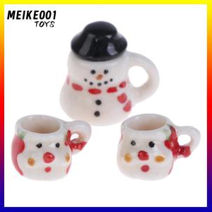 MEIKE001 ถ้วยและหม้อเซรามิกสำหรับ1:12ตุ๊กตาชุดคริสมาสต์ถ้วยชากาแฟ