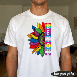 [Local Stock] HBESTY  Rainbow Sunflower BE YOU Pride Vertical Text Men Summer Cotton T Shirt Colorful Flower Positive Vibe Daily Commute Top