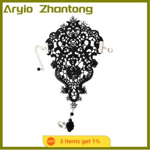 Aryio 1ชิ้นสร้อยข้อมือยาวแหวนปรับได้สำหรับผู้หญิงลูกปัดลายดอกกุหลาบ