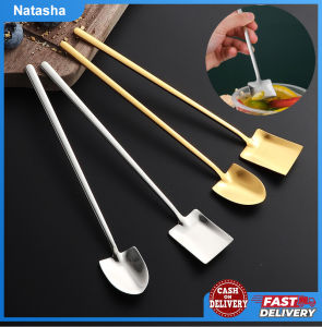 Retro 304 Stainless Steel Spade Spoon Portable Long Handle Coffee Stirring Spoon Durable Net Red Dessert Spoon Watermelon Spoon
