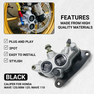 Motorcycle Brake Caliper 2-Pot alloy brake caliper for Honda Wave 110/125. Plug and Play installation. Multiple colors available.