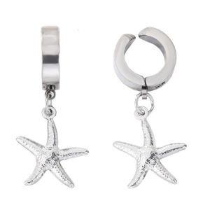 Ocean Inspired Ear Clip Stainless Steel Anti Slip Earrings With Elastic Fastener Starfish/Shell Embellishments