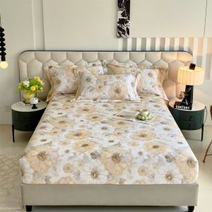 880TC Premium Cotton Bedsheet Floral Printed Fitted Sheet Soft Skin-friendly Elastic Bed Sheet Single/Super Single/Queen/King Size Pillowcase