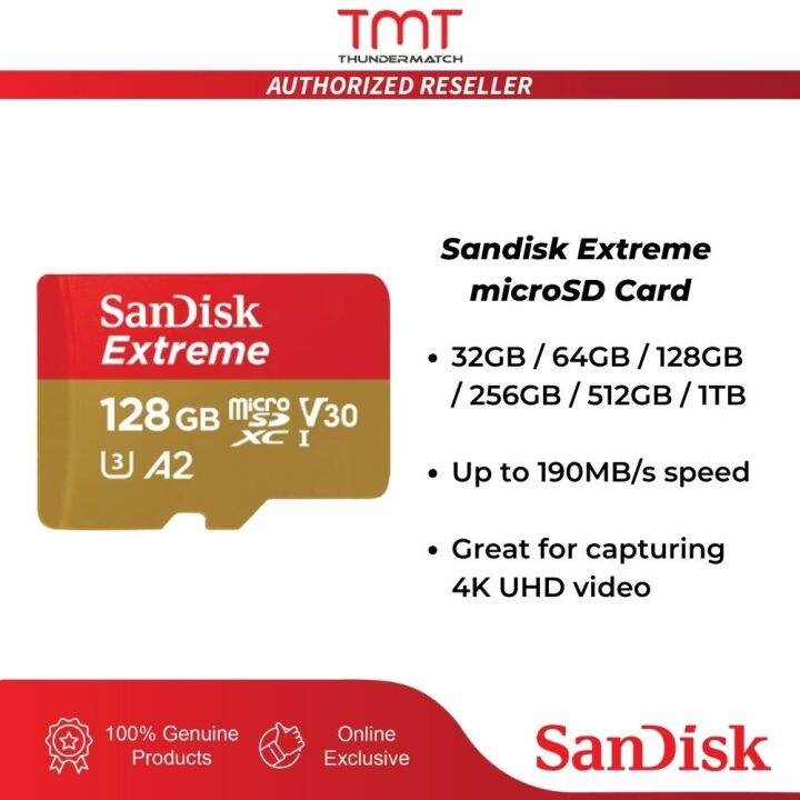 Tmt Sandisk Extreme Microsd 32gb 64gb 128gb 256gb 512gb 1tb Uhs I C10 V30 U3 Memory Card Sdsqxa 2071