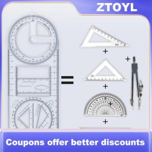 【ZTOYL】 1PCS Multi Functional 360 ° Movable Geometric Drawing Ruler For Primary School Mathematics Students Portable Transparent 3D Flat