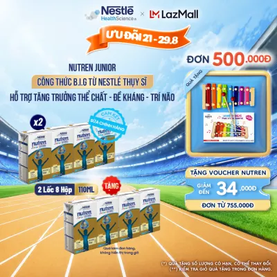 [Tặng 1 Lốc 4 Hộp 110ml] Bộ 2 Lốc 4 Hộp Sữa Pha Sẵn NESTLÉ NUTREN JUNIOR Thụy Sĩ Công Thức BIG Tăng Trưởng Thể ChấtTrí NãoĐề Kháng 110ML 1-10 tuổi