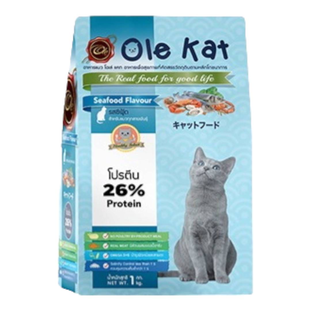อาหารแมวแบบแห้ง โอเล่ แคท อาหารเม็ด สูตรแซลมอน อายุ 1 ปีขึ้นไป 1 kg.
