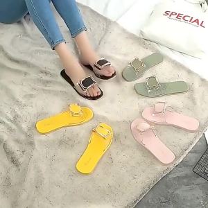 [Free Shipping]WomenS Summer Slip-On Sandals New Style With Square Buckle Fashionable Non-Slip Casual Beach Sandals For Women