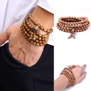 LIEYH NEW Fashion Wooden Wenge Bangle Jewelry Tibetan Buddhist Rosary Prayer Beads Buddha Mala Bracelet