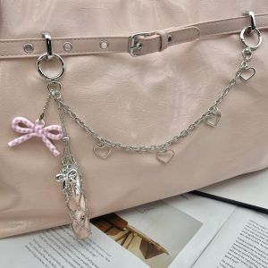 CANICECA Interchangeable Net Pocket Lipstick Bag Keychain Charm Bag Accessories Alloy Lip Balm Bag Key Chain  Design Y2K Lipsticks Holder Protective Cover