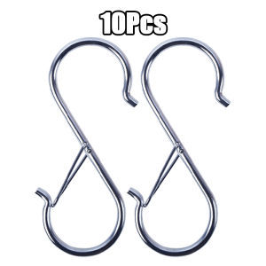 10Pcs S Hooks With Safety Buckle Metal Plants Hanging Hook Windproof Closet Hooks