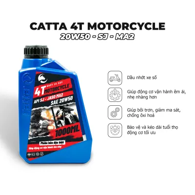 Nhớt xe số CATTA 4T MOTORCYCLE 1L - SAE 20W50 API SJ JASO MA2 (nhớt màu đỏ) - Dầu nhớt xe máy CATTA