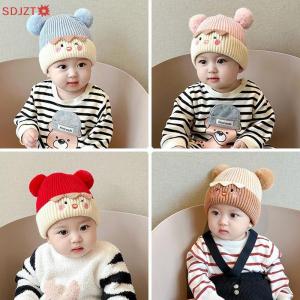 🚚【Local Express Delivery】🚚 Autumn And Winter Baby Knitted Hat Double Ball Woolen Hat Boy Bear Warm Hat Female Baby Cute Pullover Hat Cartoon Hat