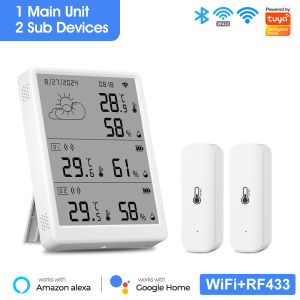 SMATRUL Tuya WiFi High Precision Indoor Temperature Humidity Sensor Large LCD Display RF 433 Wireless Multi Functional Weather Station Digital Detector Hygrometer Thermometer for Smart Home Works With Alexa Google Home