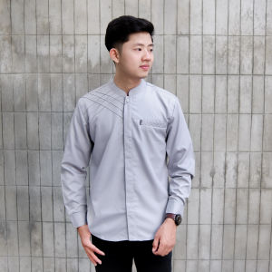 Baju Koko Pria Lengan Panjang Slimfit / Kemeja Polos Bermarset Motif Polos marvel Bahan Toyobo / Koko Elrumi Terbaru