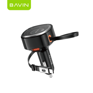 BAVIN PC2139 3-in-1 65W PD Fast Charge Car Charger Built-in Retractable Type-C Cable | USB-A+USB-C Port for Phone/Laptop