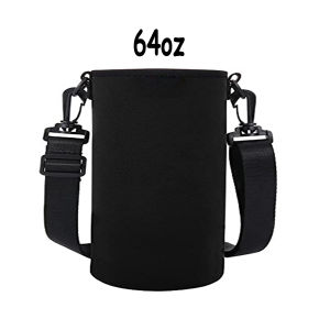 64OZ Water Bottle Cover Bag Pouch With Strap Neoprene Water Pouch Holder Shoulder Strap Black Bottle Carrier Insulat Bag Aquaflask Accessories 64oz Cup Cover Sleeve Holder