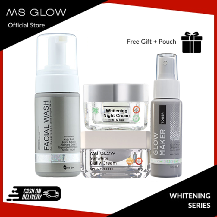 MS Glow Paket Whitening Series Cocok Untuk Kulit Wajah Normal, Kusam, Fokus Untuk Mencerahkan