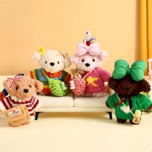 EIJINGY เชือกทอ จี้ตุ๊กตาสุนัขเสื้อกันหนาว ผ้าฝ้าย PP ฟูฟ่อง กระเป๋าพวงกุญแจสุนัขถักโครเชต์ น่ารัก สมจริง ตุ๊กตาสุนัขพวงกุญแจ ของตกแต่งบ้าน