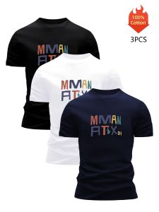 3 Pack T-Shirt Mens 100% Cotton Graphic Printed Tees Funny Summer Blouse Casual Breathable Cool High Quality Clothing