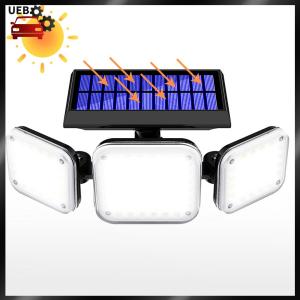 [Ueb Wholesale Mall] 112 LED Super Bright Solar Wall Light IP65 Waterproof 3 Heads Flood Light 6000-6500K 300LM for Exterior Outside Garage House