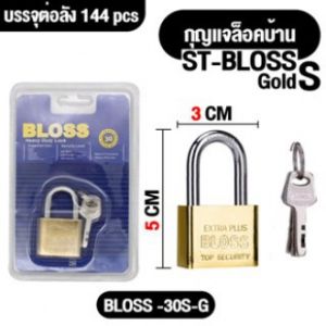 แม่กุญแจ BLOSS เหล็กชุบแข็ง ไส้ทองเหลือง ระบบล็อคลูกปืน กันงัดแงะ กันกุญแจผี สีทอง แข็งแรง ทนทาน ปลอดภัยสูง A168