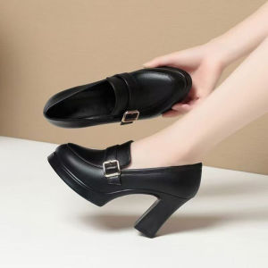 [Free Shipping] WomenS Chunky-Heeled Shoes 2026 Spring Collection New Styles For Work And Professional Settings Soft Leather Elegant Pointed-Toe High Heels