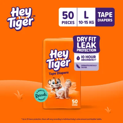 HEY TIGER Tape Jumbo Pack Large (10-15 kg) - 50 pcs - Tape Diapers