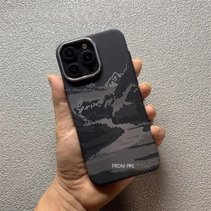 Mountain Print Carbon Relief Case for iPhone 17 16 Pro Max 15 Wireless For Magsafe Hard PC Lens Frame Phone Shell Funda