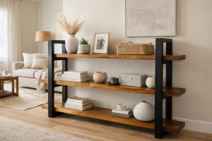 Industrial Shelf | Rustic Bookshelf 2–5 Tier | Handmade Hardwood Storage Rack | Modern Farmhouse Display Shelf for Living Room Bedroom Office Café | Durable Natural Wood Organizer | Heavy-Duty Rustic Furniture | Timeless Handmade Design